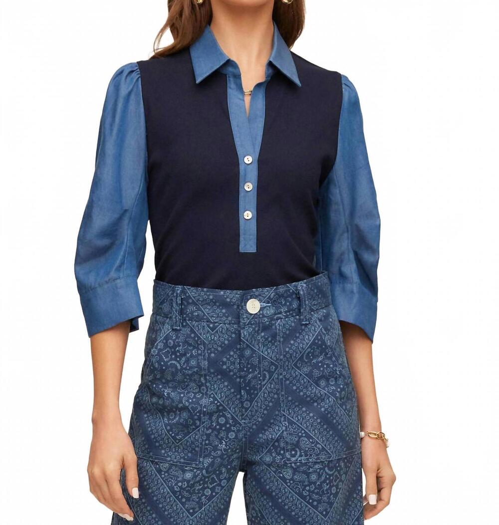 NEW FIFTEEN TWENTY women's camden contrast henley top in navy